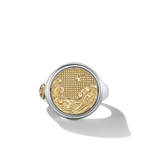 Water and Fire Duality Signet Ring in Sterling Silver with 18K Yellow Gold, Size 10 - Image 3