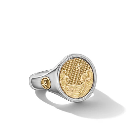 Water and Fire Ring in Silver and Yellow Gold, Size 11