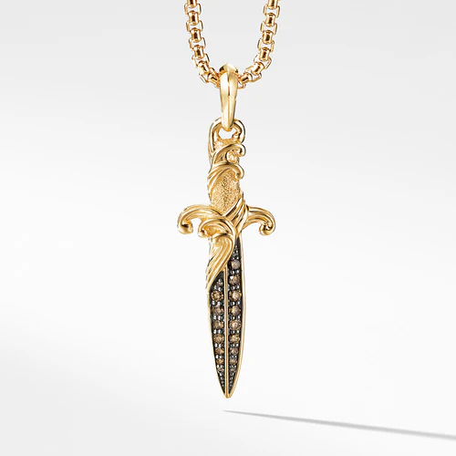 Waves Dagger Amulet in 18K Yellow Gold with Pavé Cognac Diamonds