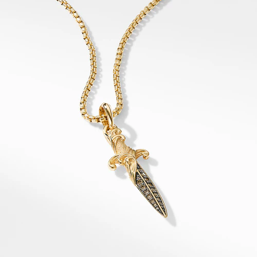 Waves Dagger Amulet in 18K Yellow Gold with Pavé Cognac Diamonds - Image 2