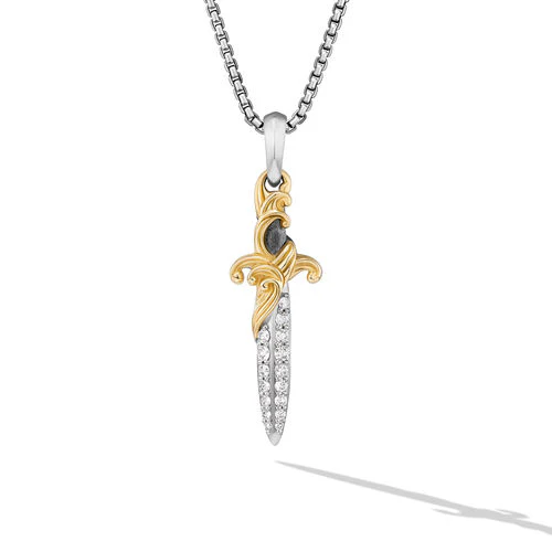 Waves Dagger Amulet in Sterling Silver with 18K Yellow Gold with Diamonds, 31mm