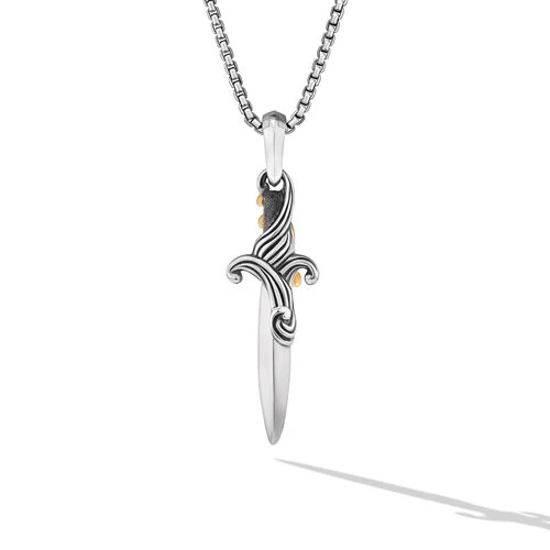 Waves Dagger Amulet in Sterling Silver with 18K Yellow Gold with Diamonds, 31mm - Image 2