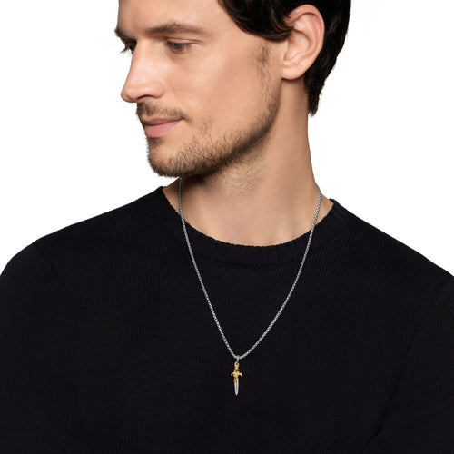 Waves Dagger Amulet in Sterling Silver with 18K Yellow Gold with Diamonds, 31mm - Image 4