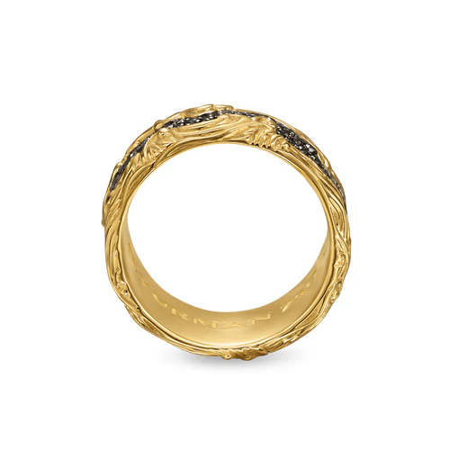 Waves Pavé Band Ring in 18K Yellow Gold with Black Diamonds, 10.5mm, Size 10 - Image 4