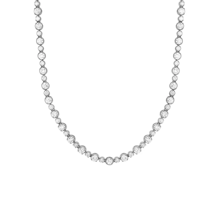Sabel Collection White Gold Alternating Big and Small Diamond Necklace