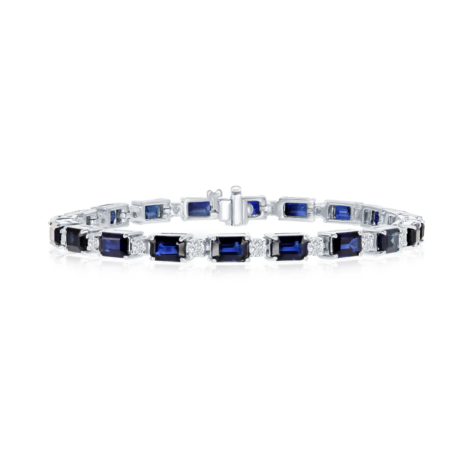 Sabel Collection White Gold Alternating Blue Sapphire and Diamond Bracelet