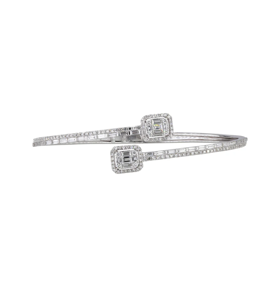 Sabel Collection White Gold Baguette and Round Diamond Bangle