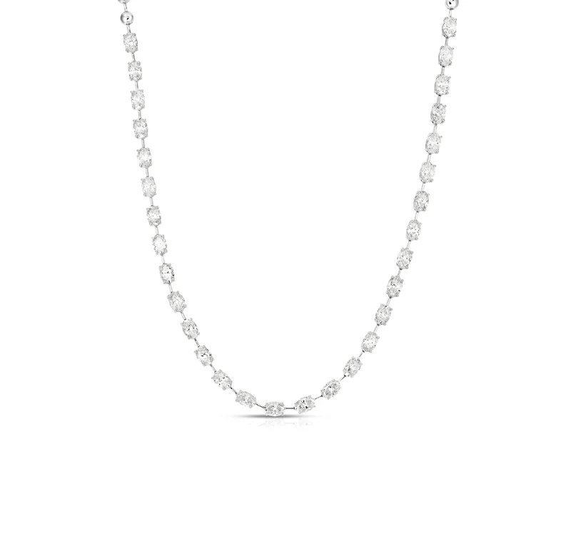 Sabel Collection White Gold Beaded and Oval Diamond Station Necklace