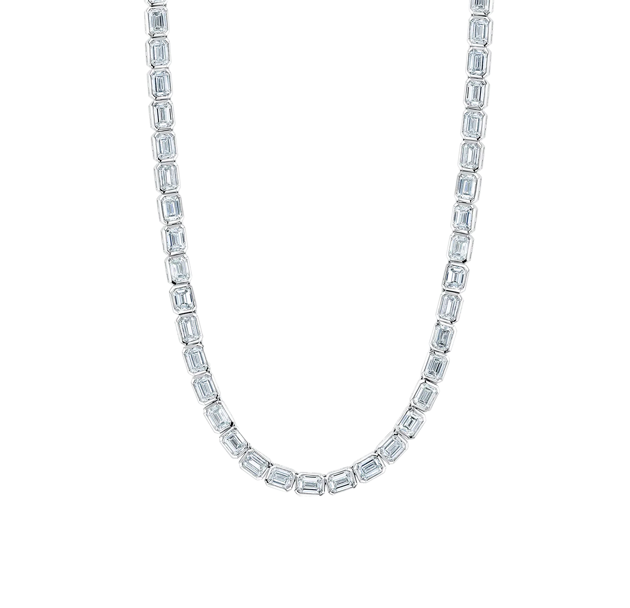 Sabel Collection White Gold Bezel Set Emerald Cut Diamond Tennis Necklace