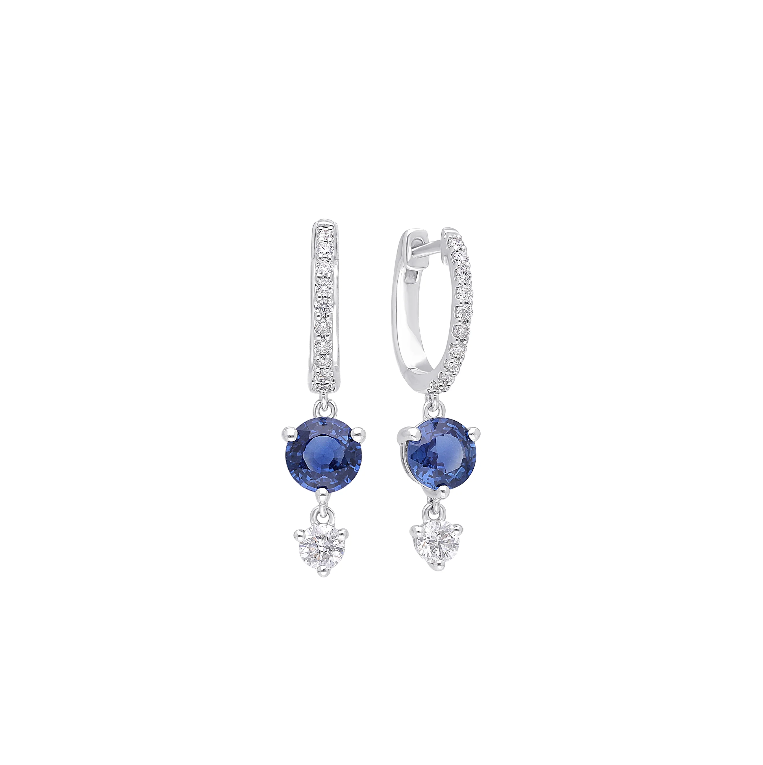Sabel Collection White Gold Blue Sapphire and Diamond Dangle Earrings