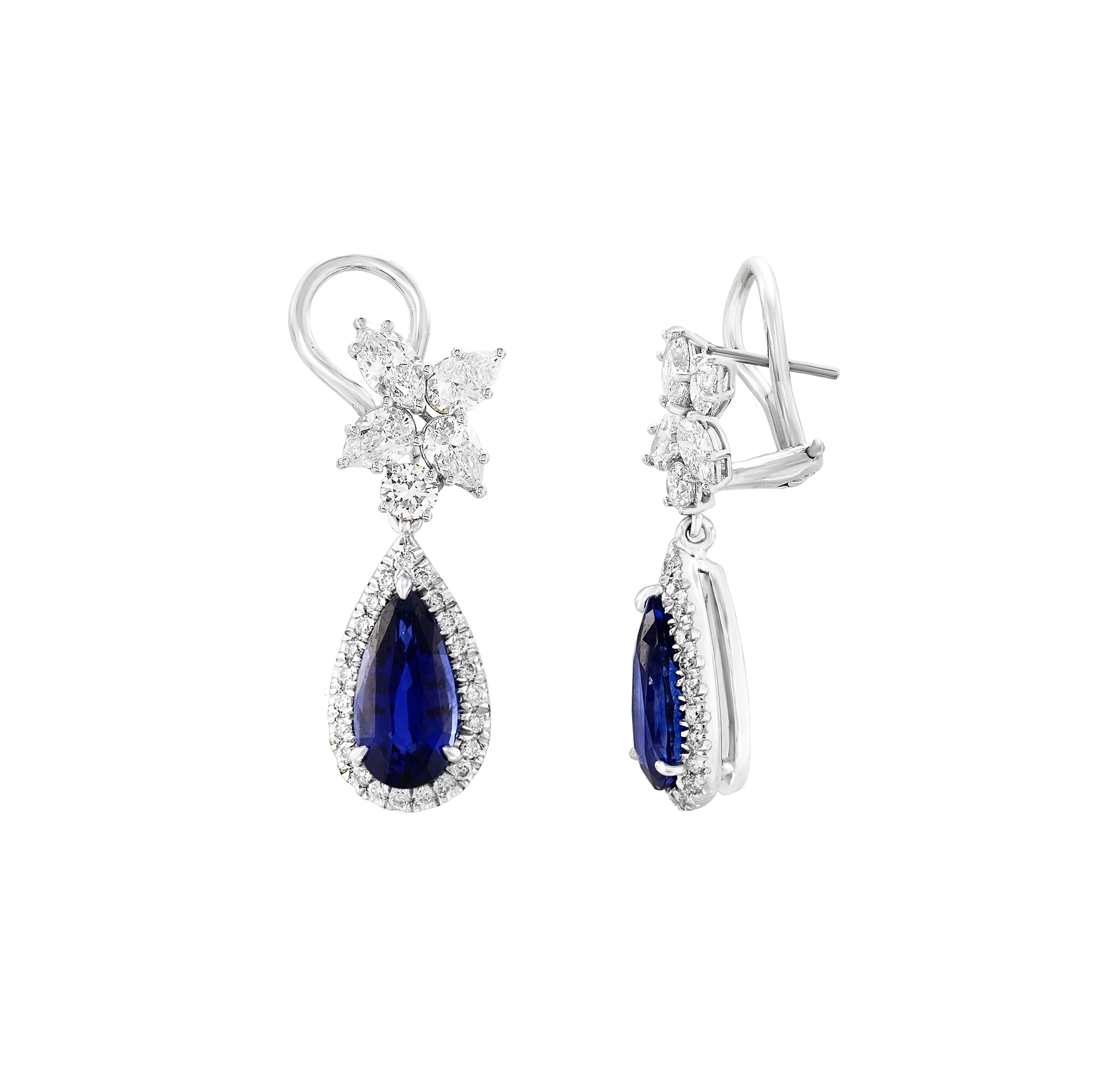 Sabel Collection White Gold Blue Sapphire and Multi-Shape Diamond Drop Earrings
