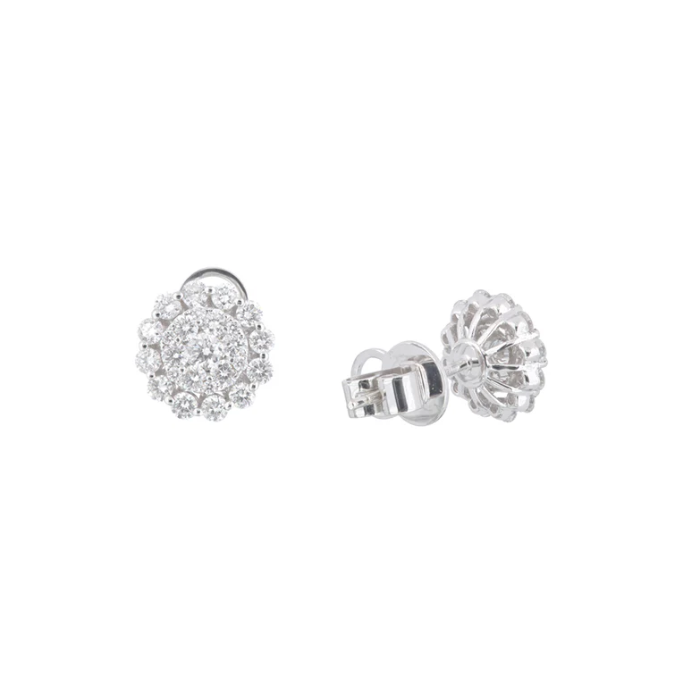 Sabel Collection White Gold Cluster Diamond Flower Earrings