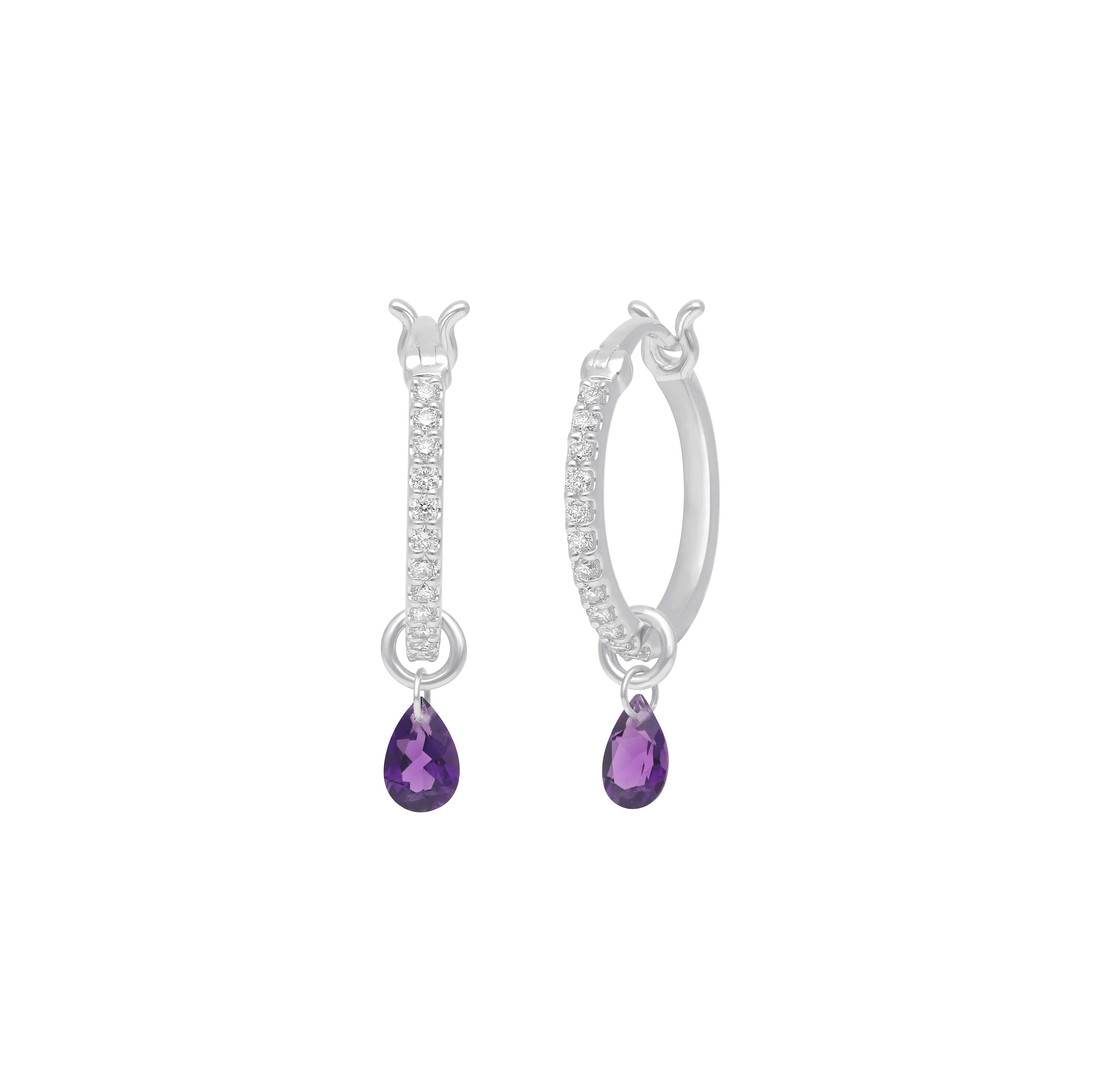 Sabel Collection White Gold Diamond and Amethyst Drop Earrings