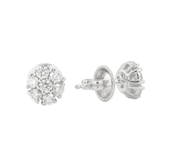 Sabel Collection White Gold Diamond Cluster Flower Stud Earrings
