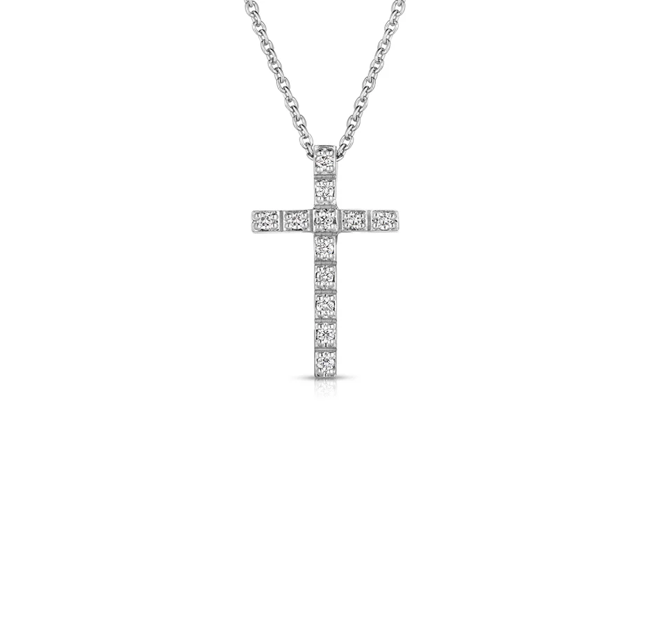 Sabel Collection White Gold Diamond Cross Necklace, 18"