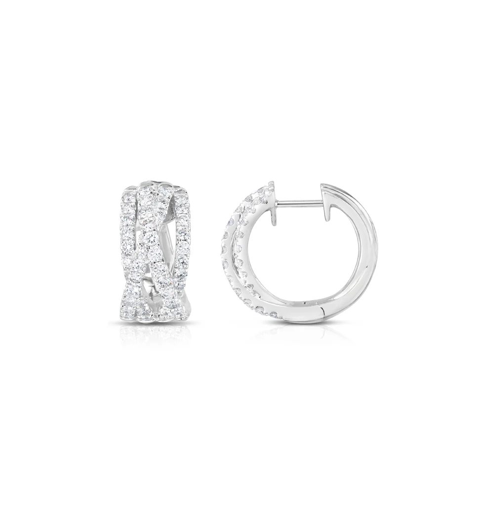 Sabel Collection White Gold Diamond Crossover Hoop Earrings
