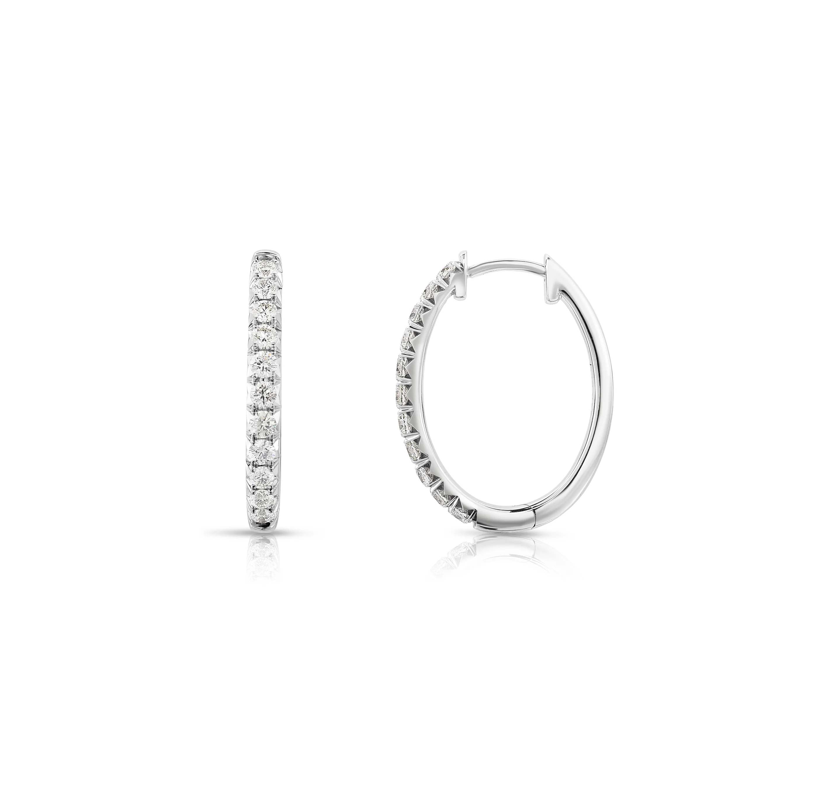 Sabel Collection White Gold Diamond Oval Hoop Earrings