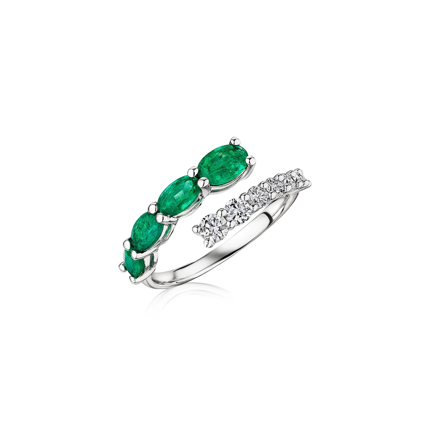 Sabel Collection White Gold Emerald and Diamond Bypass Ring