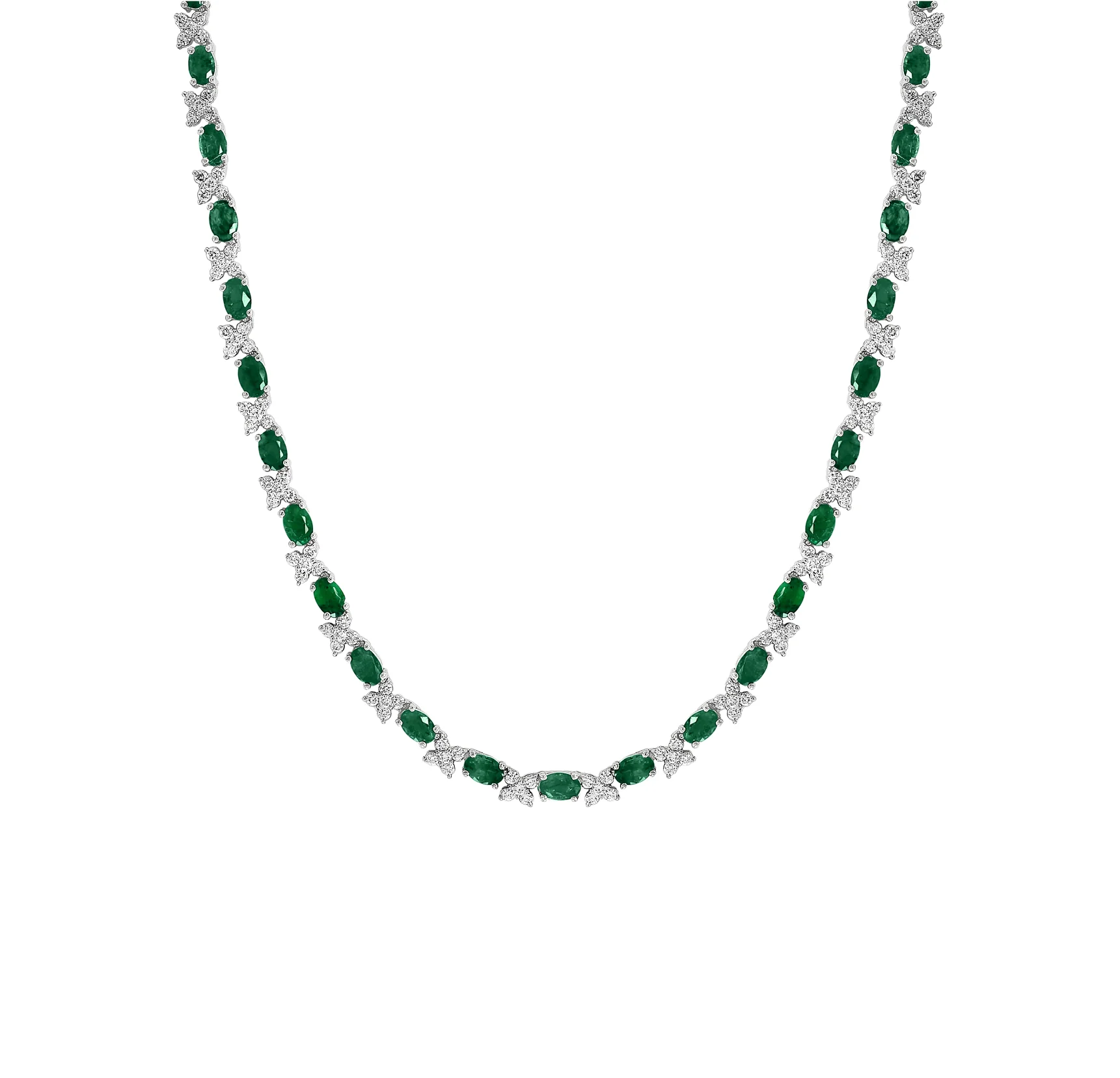 Sabel Collection White Gold Emerald and Diamond Flower Shape Necklace