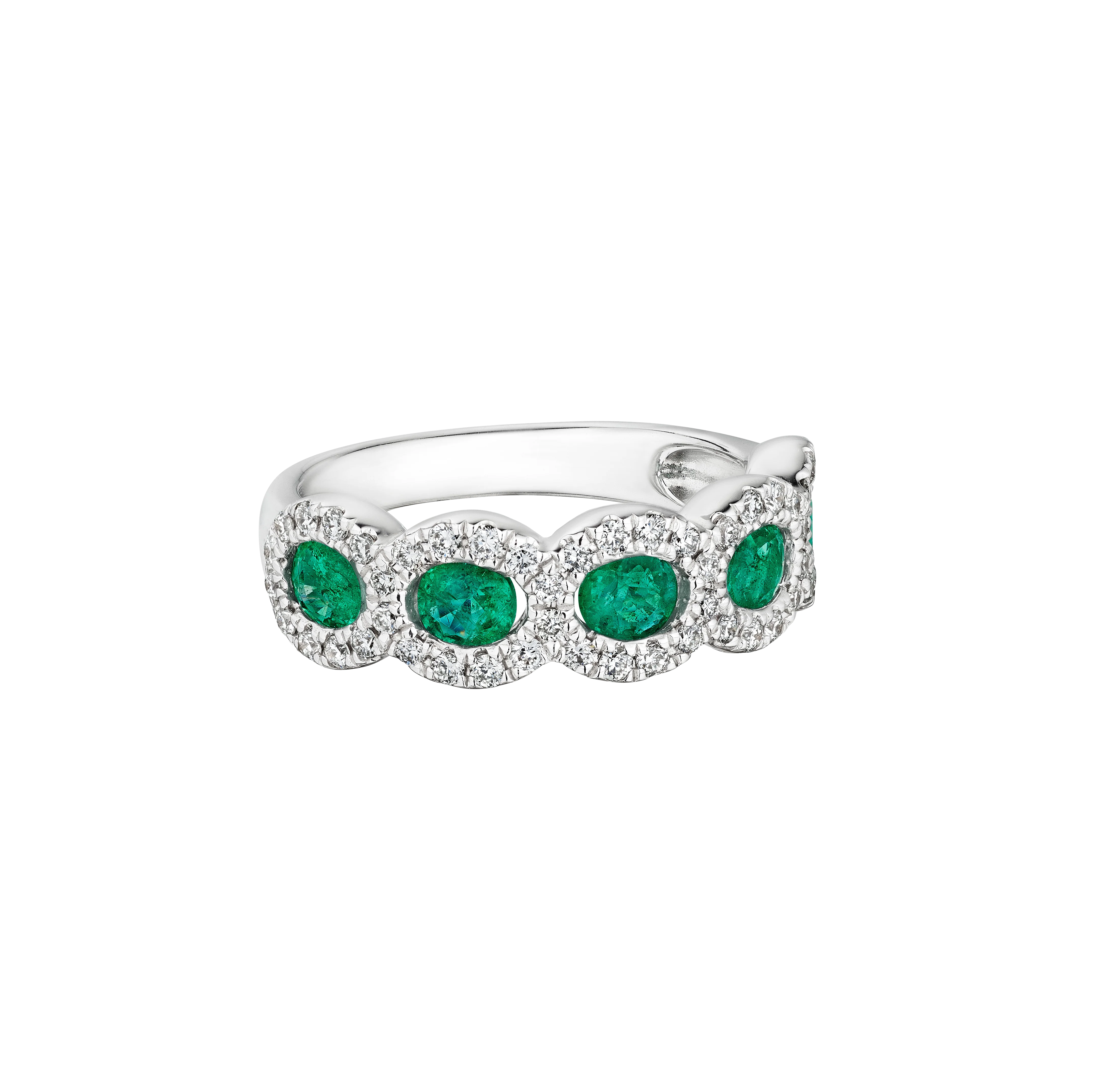 Sabel Collection White Gold Emerald and Diamond Oval Halo Ring