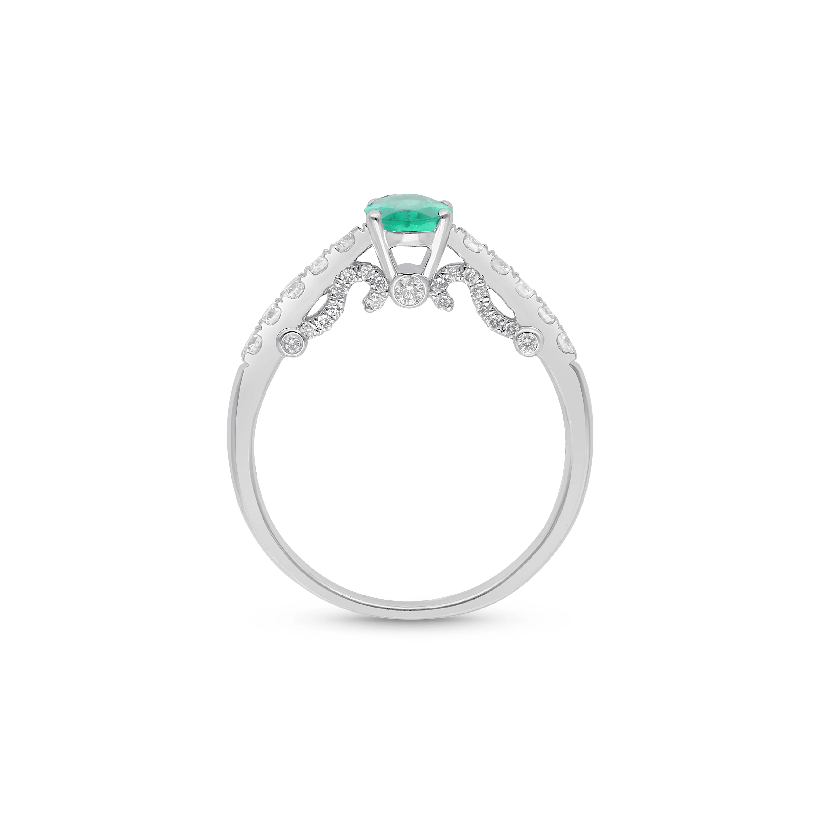 Sabel Collection White Gold Emerald and Round Diamond Ring - Image 2