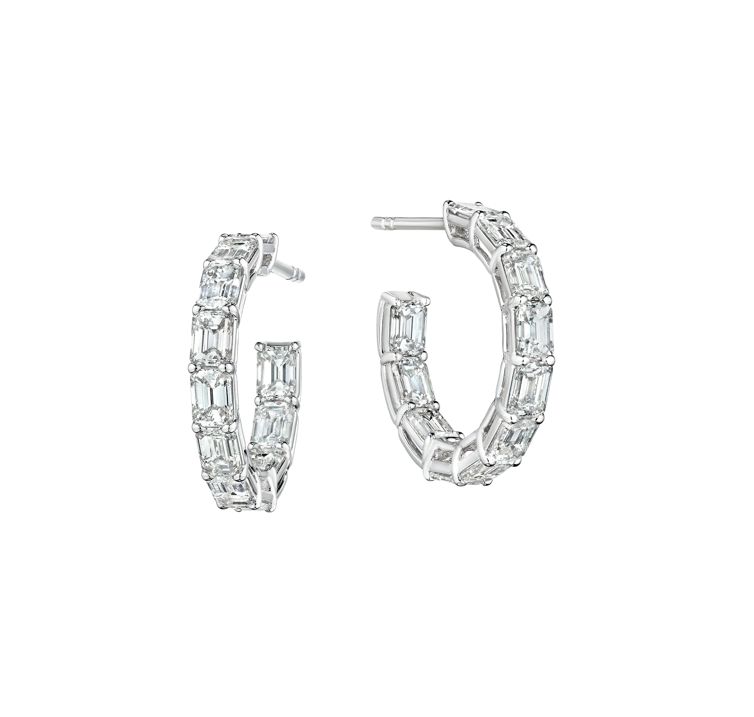 Sabel Collection White Gold Emerald Cut Diamond Hoop Earrings