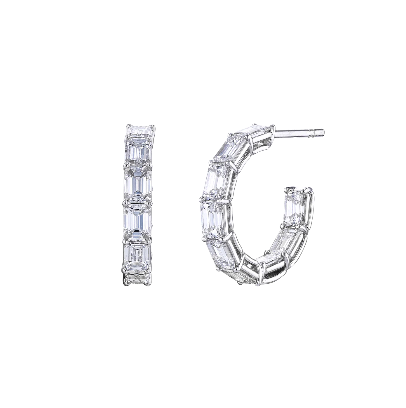 Sabel Collection White Gold Emerald Cut Diamond Inside Out Hoop Earrings