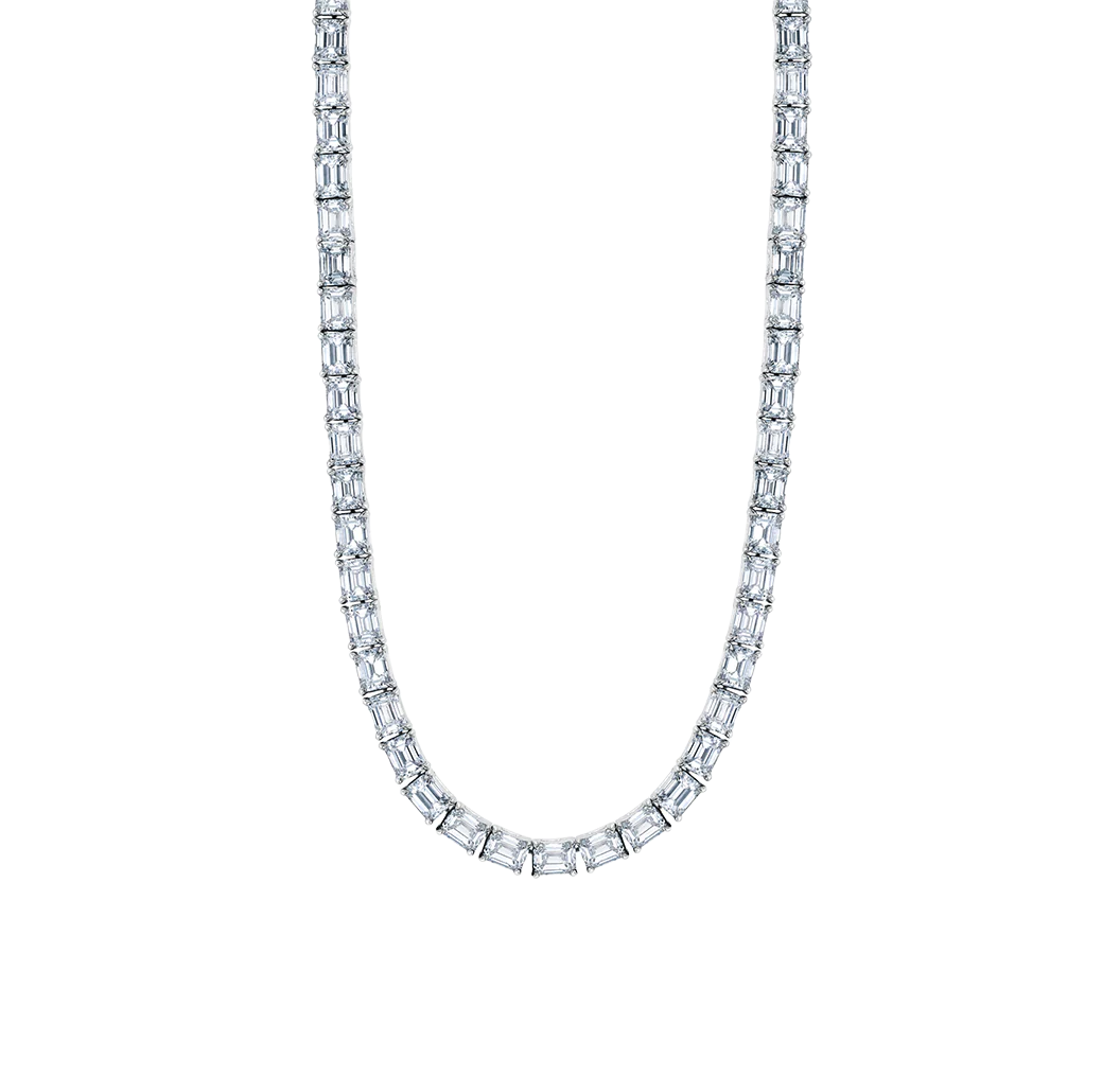 Sabel Collection White Gold Emerald Cut Diamond Tennis Necklace