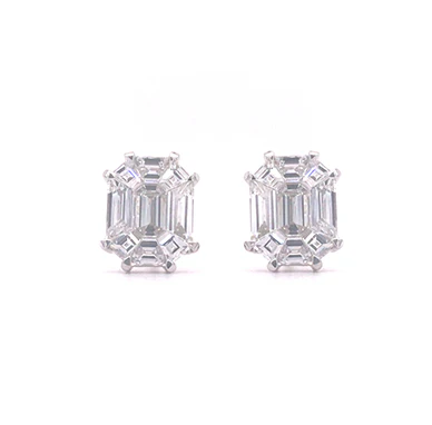 Sabel Collection White Gold Illusion Emerald Cut Diamond Earrings