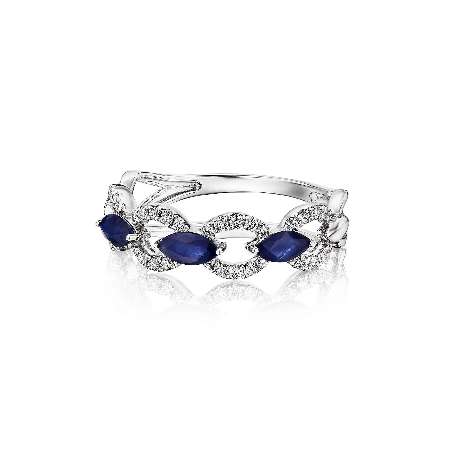 Sabel Collection White Gold Marquise Blue Sapphire and Diamond Link Ring