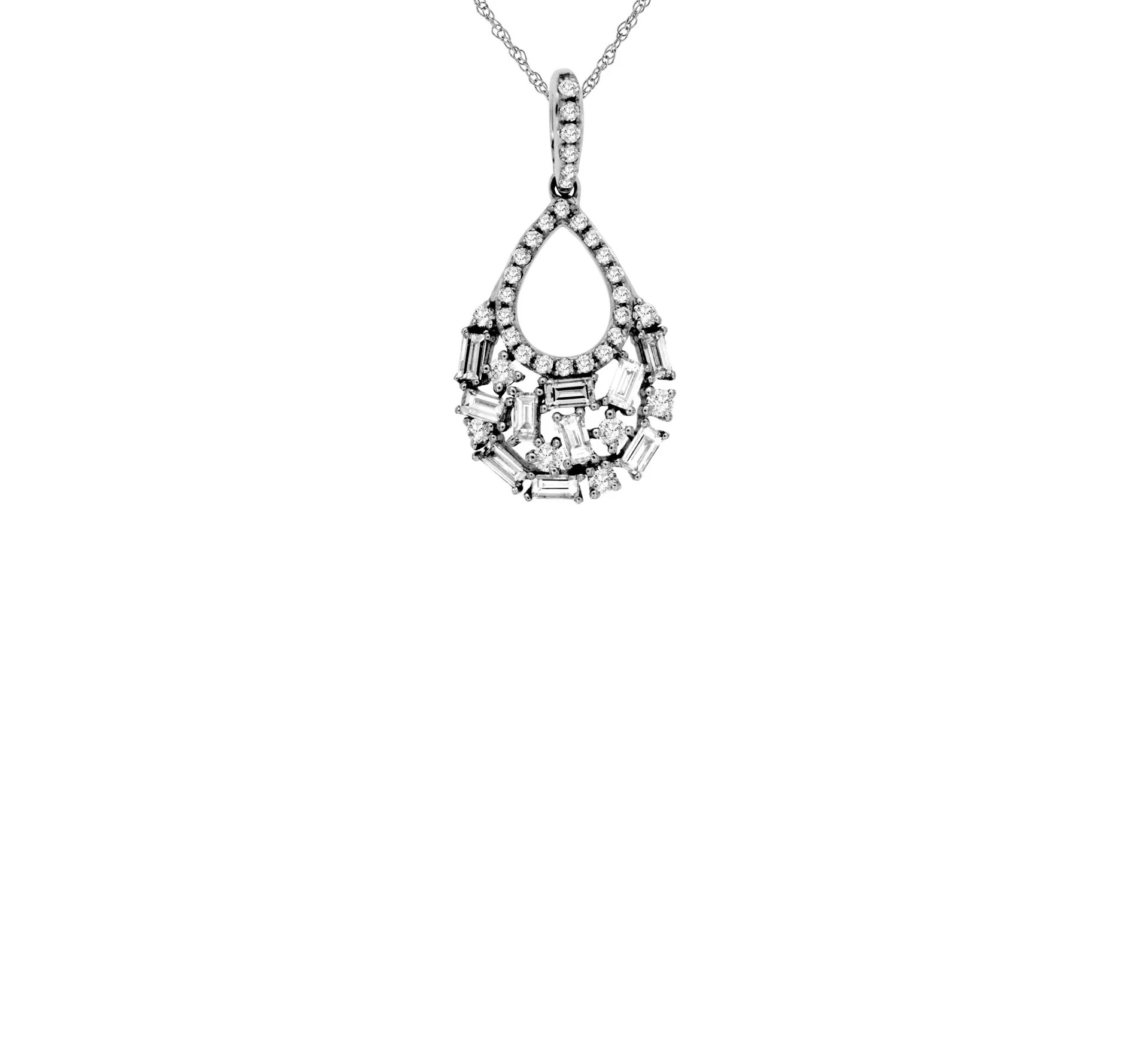 Sabel Collection White Gold Multi-Shape Diamond Teardrop Pendant