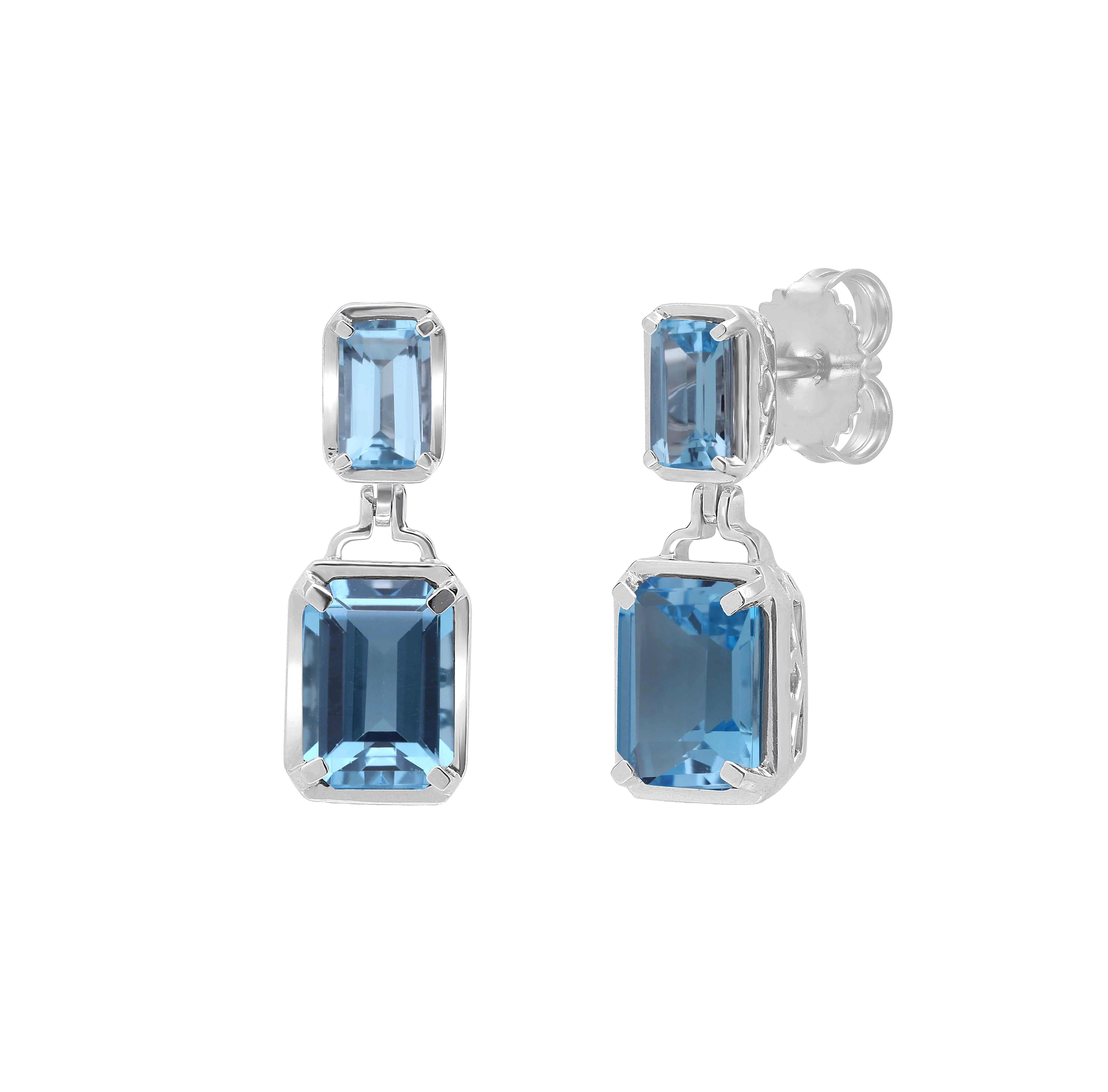 Sabel Collection White Gold Octagon Sky Blue Topaz Drop Earrings