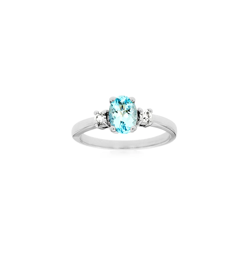 Sabel Collection White Gold Oval Aquamarine and Diamond Ring