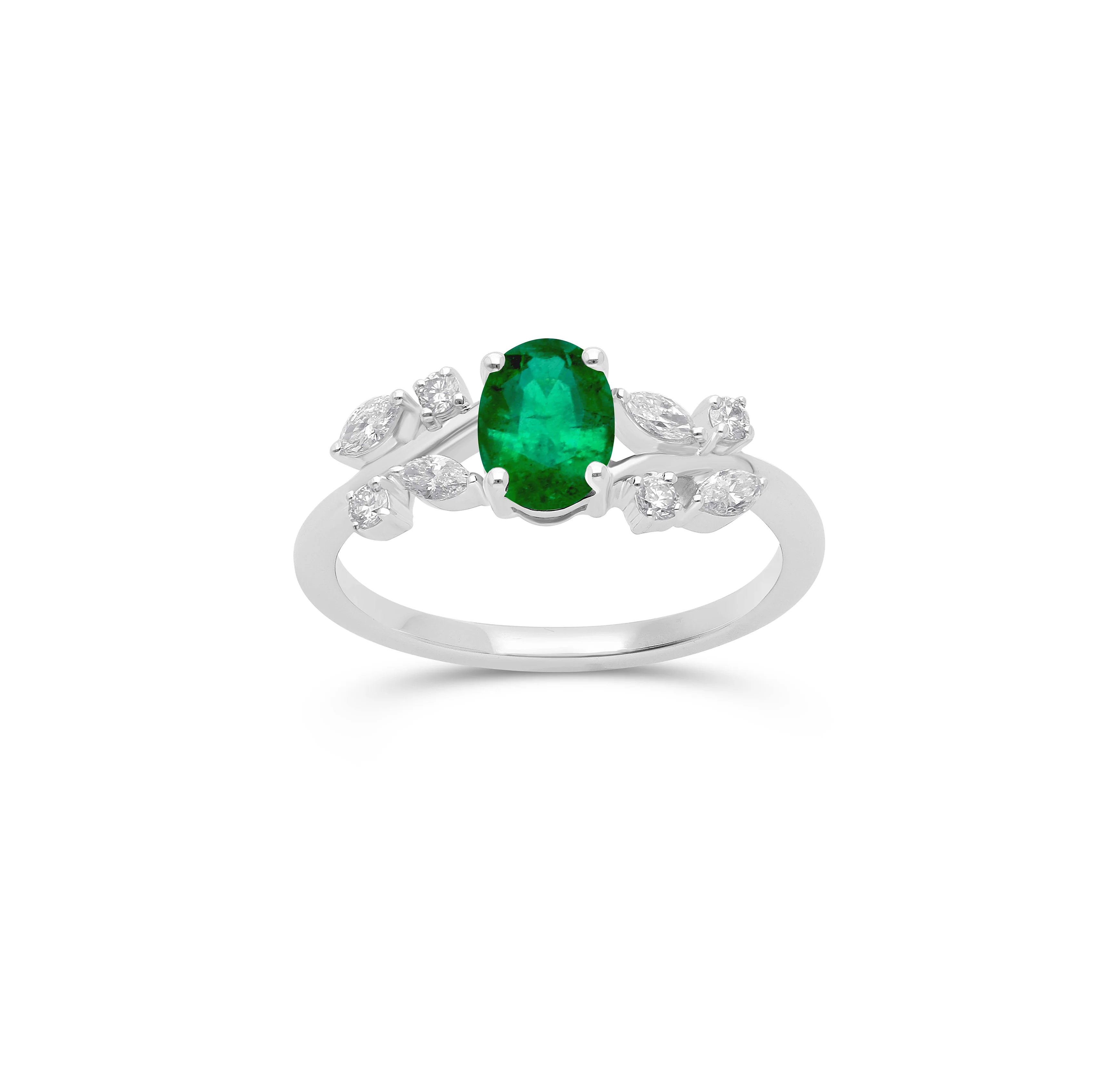 Sabel Collection White Gold Oval Emerald and Diamond Ring