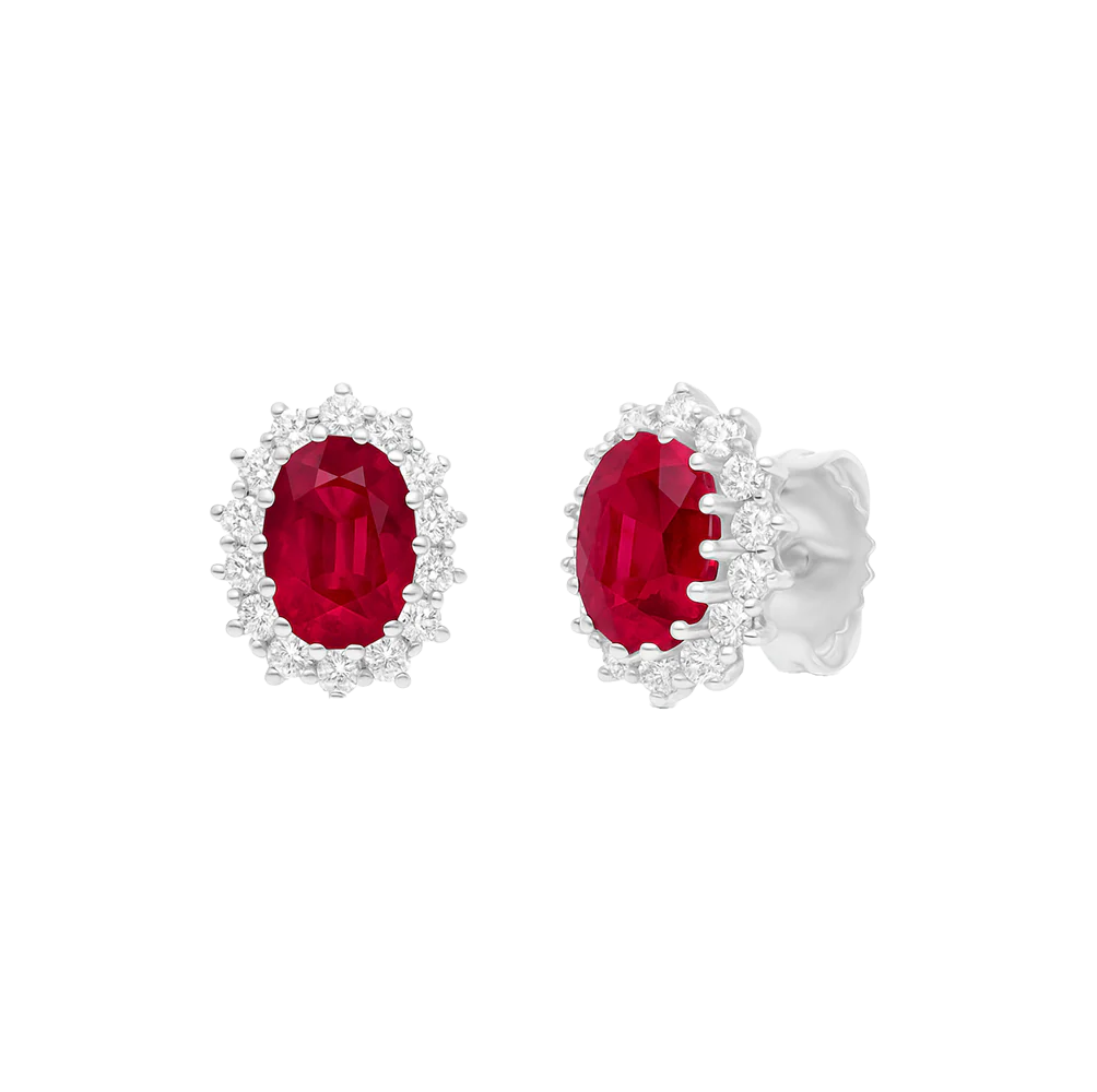 Sabel Collection White Gold Oval Ruby and Diamond Stud Earrings