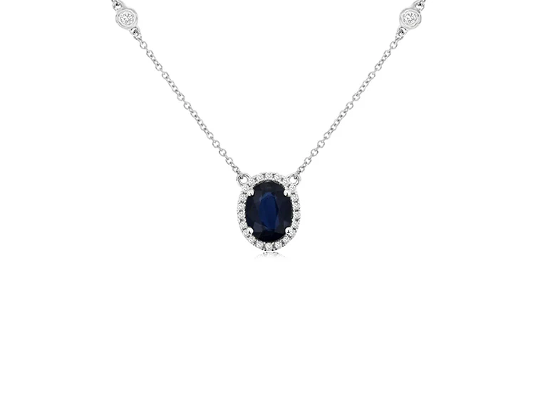 Sabel Collection White Gold Oval Sapphire and Diamond Pendant
