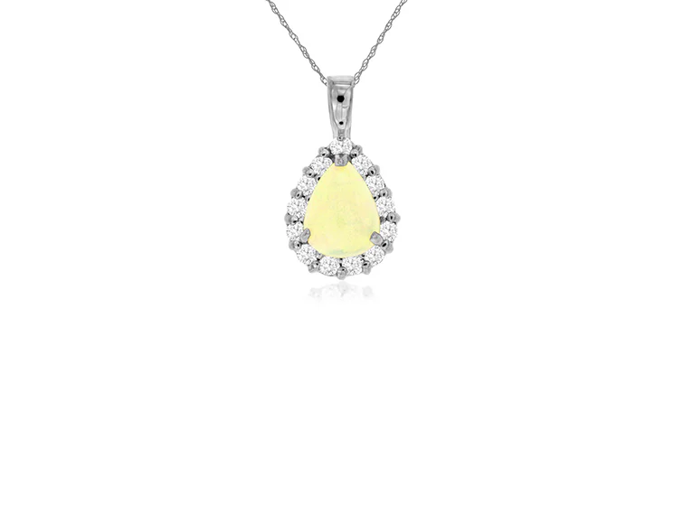 Sabel Collection White Gold Pear Opal and Diamond Pendant