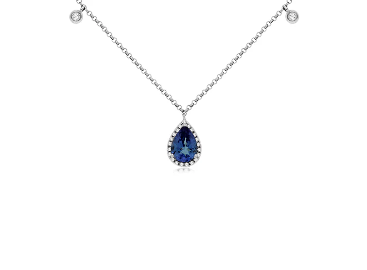 Sabel Collection White Gold Pear Tanzanite and Round Diamond Necklace