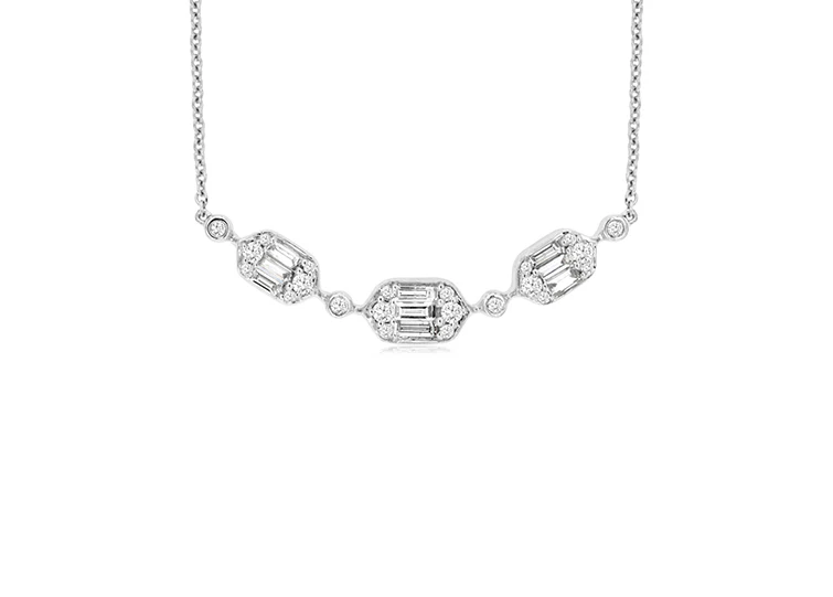 Sabel Collection White Gold Round and Baguette Diamond Fashion Design Necklace