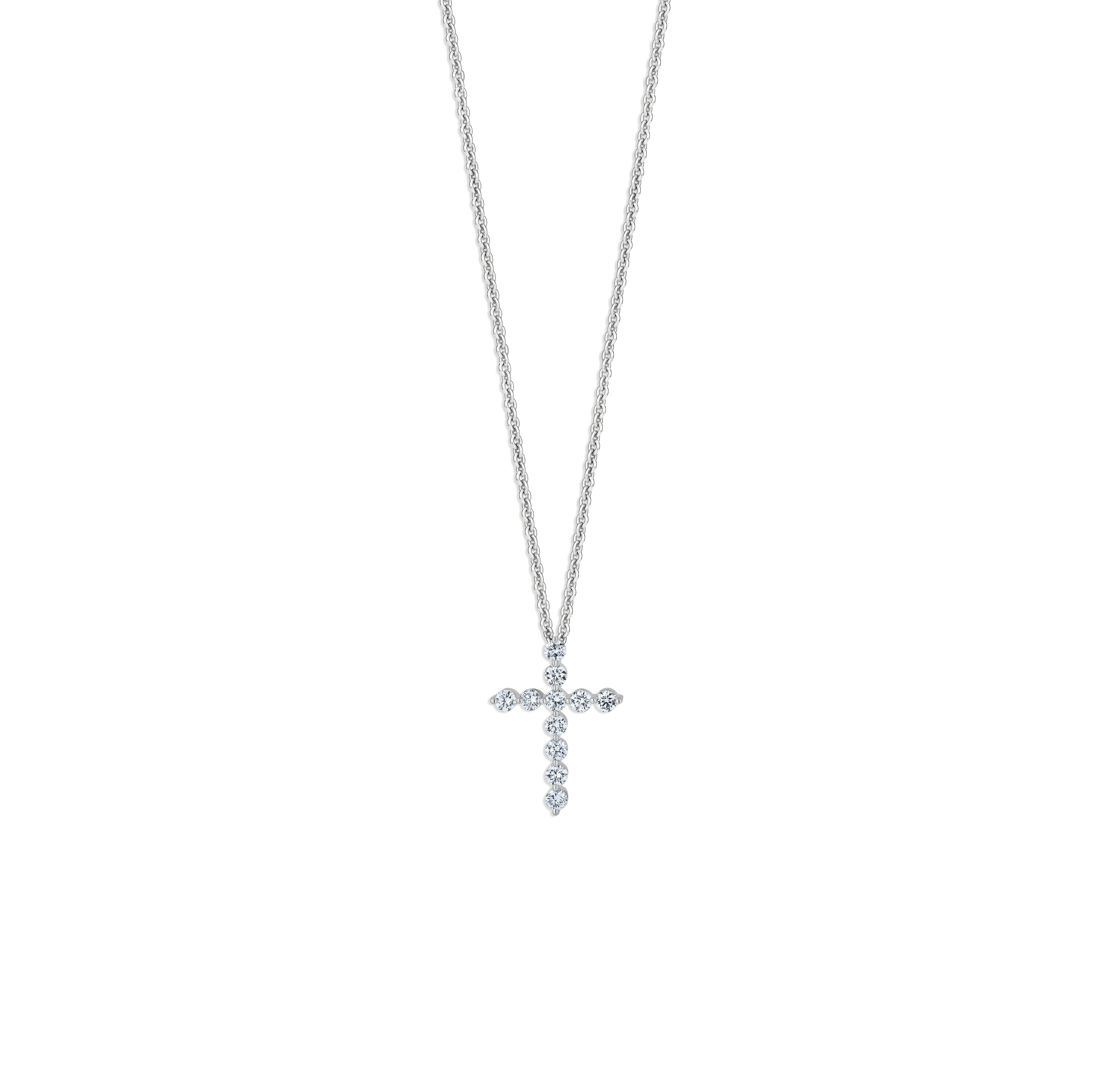 Sabel Collection White Gold Round Diamond Cross Necklace