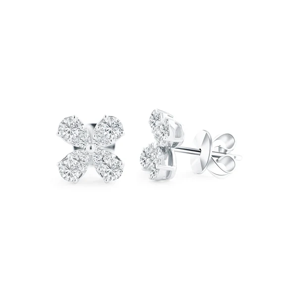 Sabel Collection White Gold Round Diamond Flower Earrings