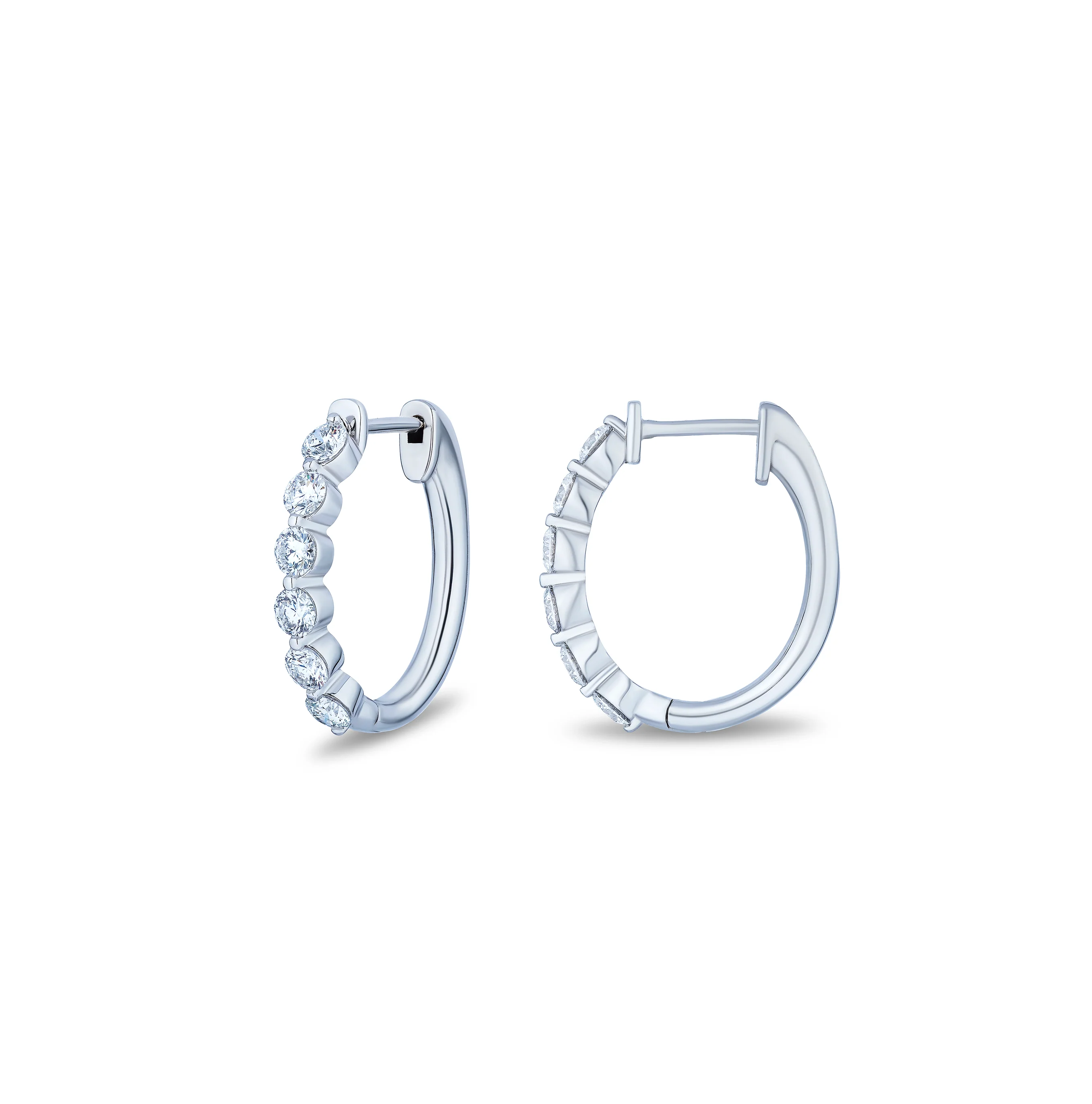Sabel Collection White Gold Round Diamond Huggie Hoop Earrings