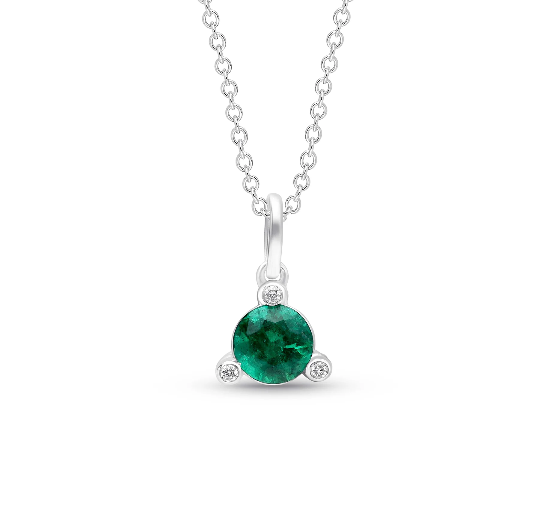 Sabel Collection White Gold Round Emerald and Diamond Pendant