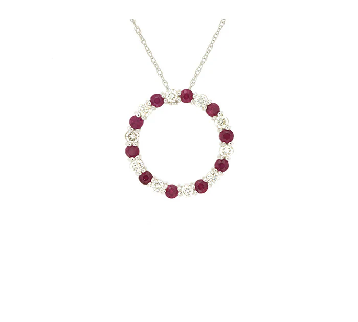 Sabel Collection White Gold Round Ruby and Diamond Open Circle Pendant