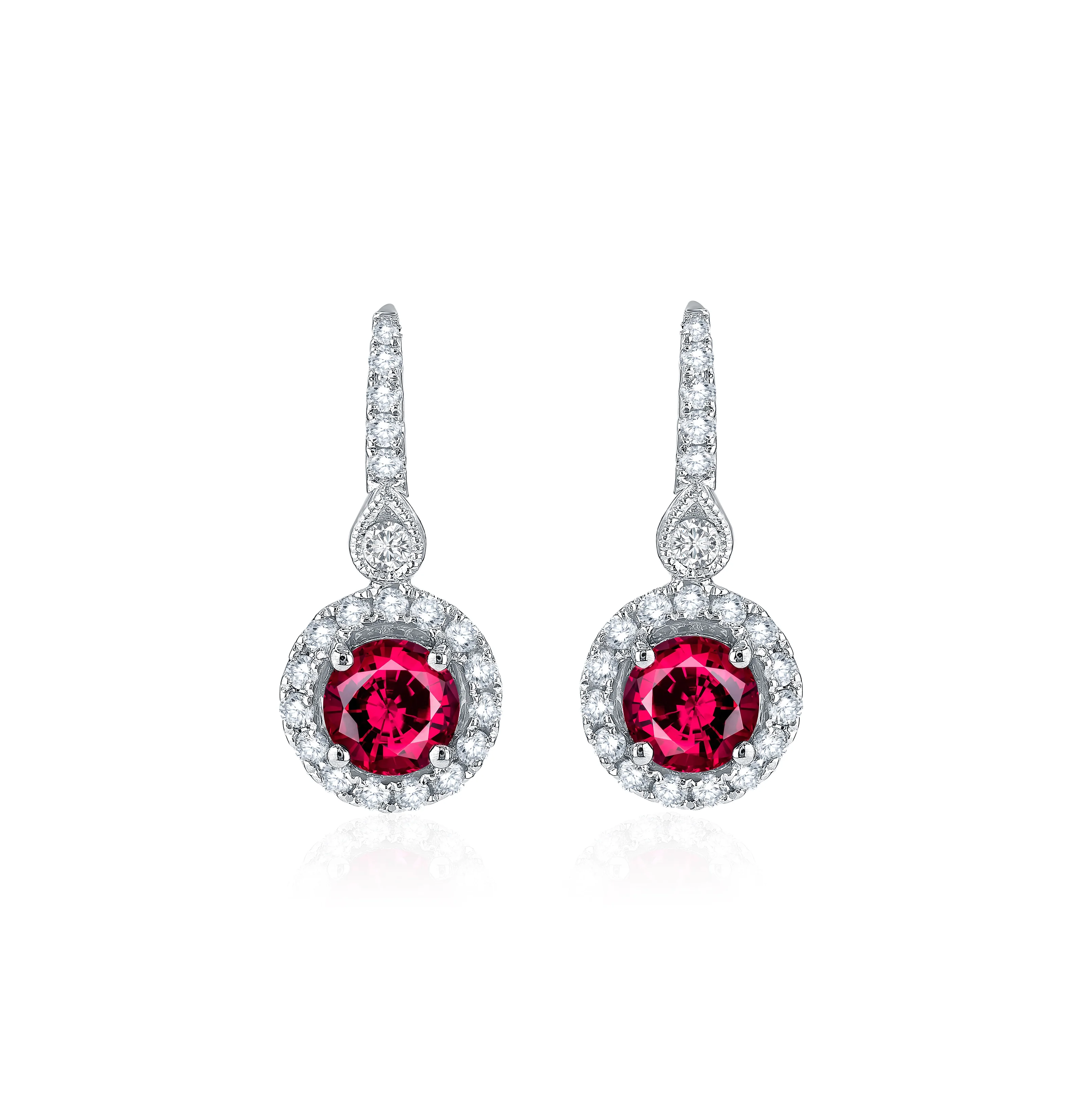 Sabel Collection White Gold Ruby and Diamond Halo Drop Earrings
