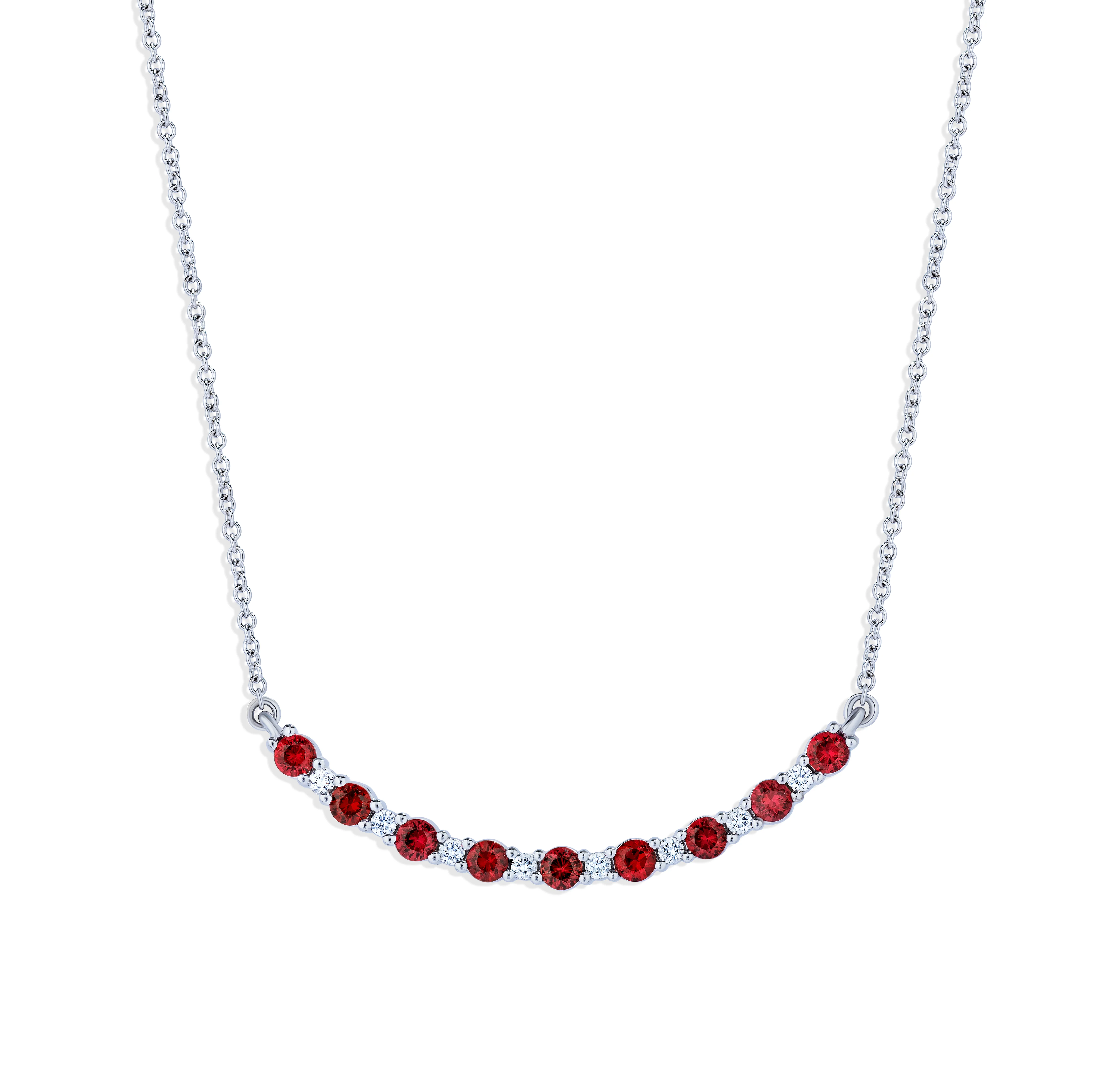 Sabel Collection White Gold Ruby and Diamond Smiley Bar Necklace