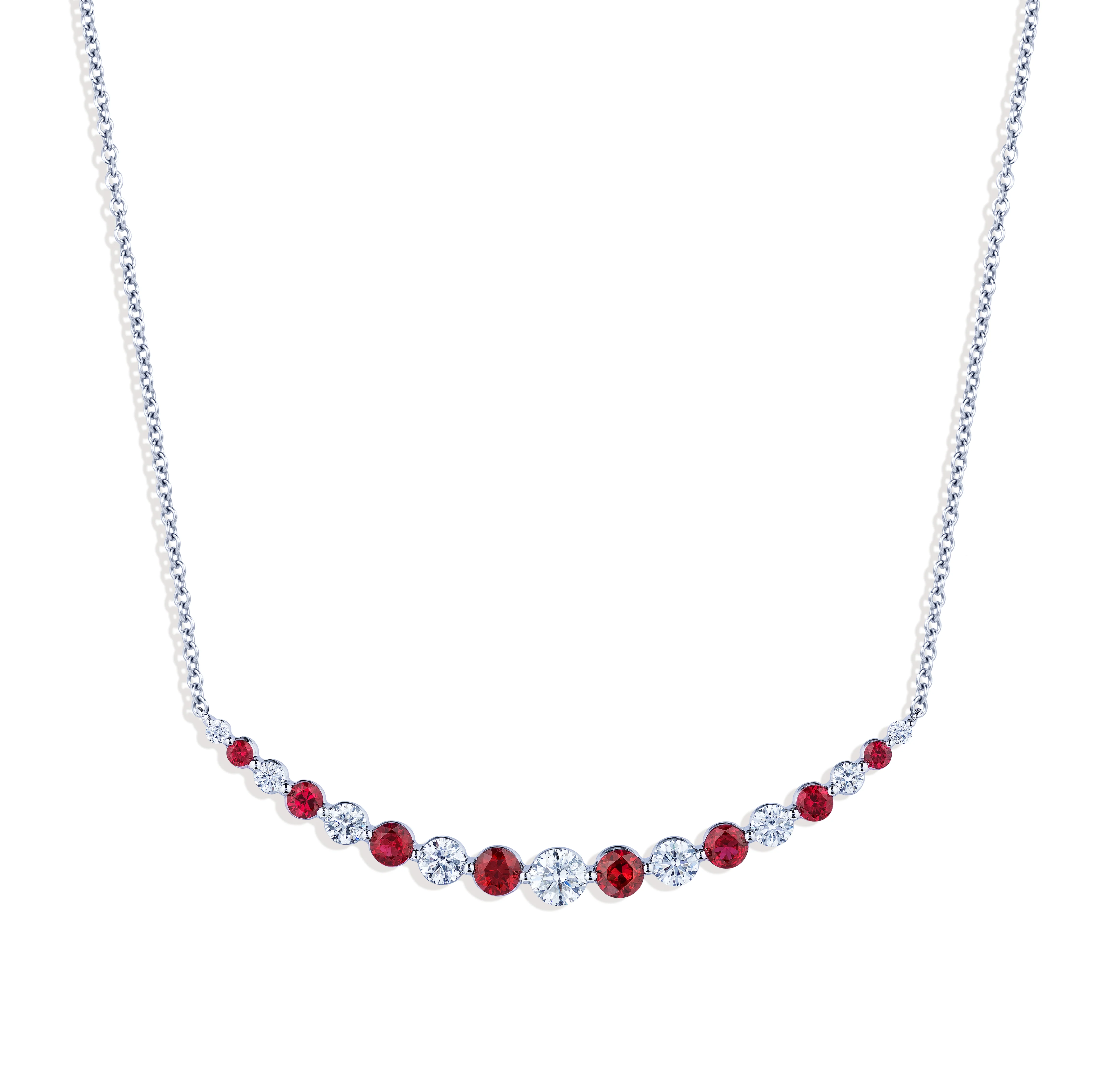 Sabel Collection White Gold Ruby and Diamond Smiley Bar Necklace - Image 2