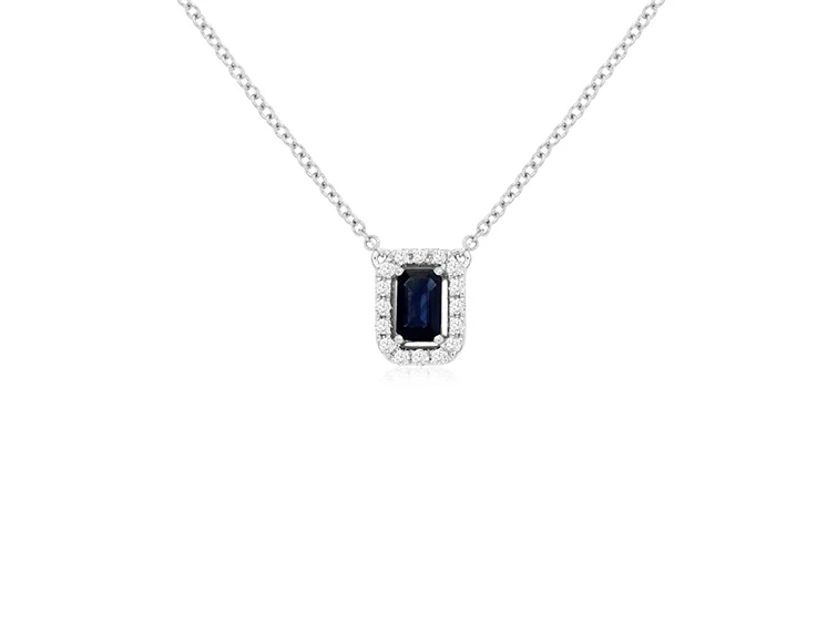 Sabel Collection White Gold Sapphire and Diamond Halo Pendant