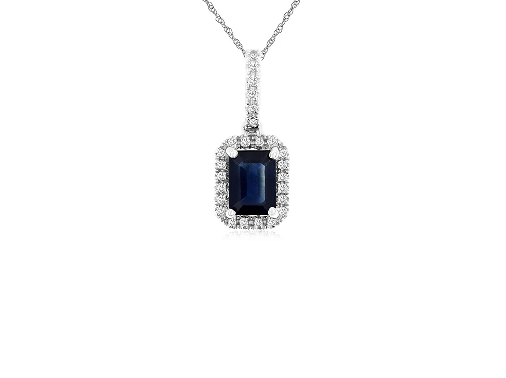 Sabel Collection White Gold Sapphire and Diamond Pendant Necklace