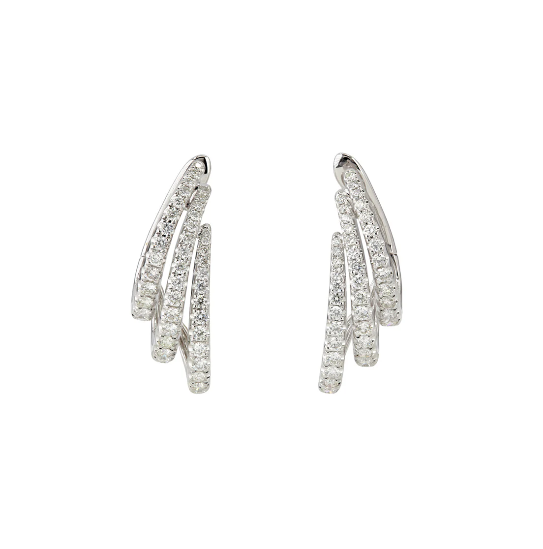 Sabel Collection White Gold Triple Hoop Diamond Earrings